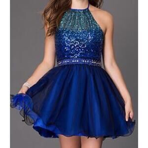 Masquerade Sz 9/10 Formal Prom Hoco Blue Sequin Beaded Rhinestone Mini Dress